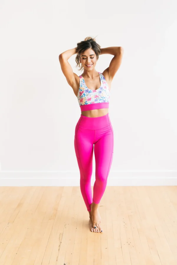 Sports Bras>Maven Thread Criss Cross Sports Bra - Hot Pink Floral