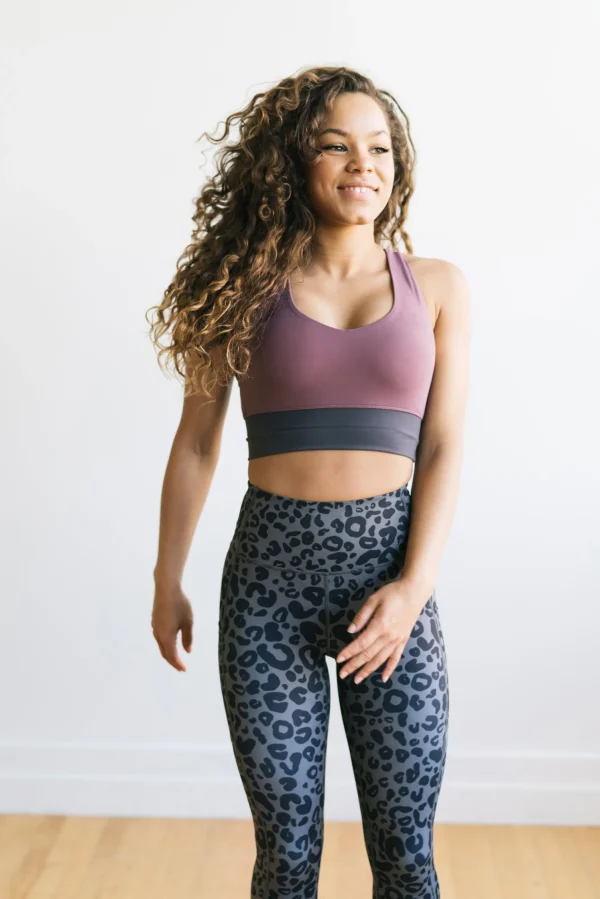 Sports Bras>Maven Thread Criss Cross Sports Bra - Muted Plum / Grey
