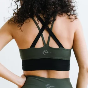 Sports Bras>Maven Thread Criss Cross Sports Bra - Olive Green / Black