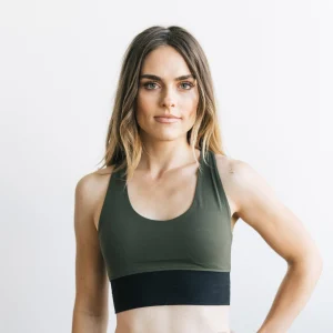Sports Bras>Maven Thread Criss Cross Sports Bra - Olive Green / Black