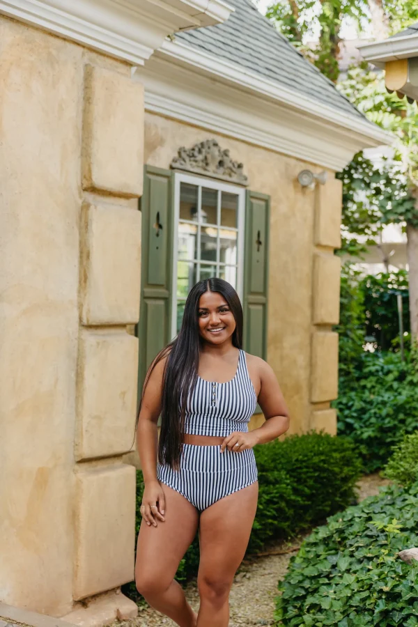 Swim Tops | Swim Tops>Maven Thread Henley Bikini Crop Top - Bu0026W Stripe