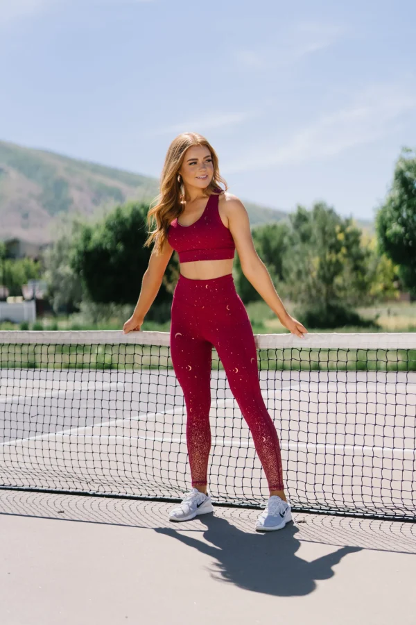 Leggings>Maven Thread Inspire Leggings - Maroon Moons