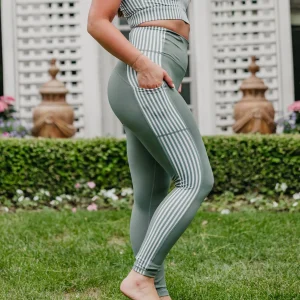 Leggings>Maven Thread Inspire Leggings - Sage Stripe